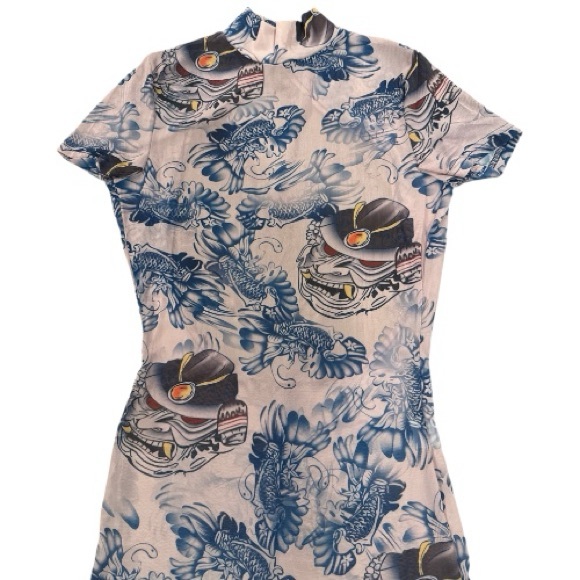 Abstract Sheer Mesh Jumpsuit, Pink and Blue - Picture 8 of 11